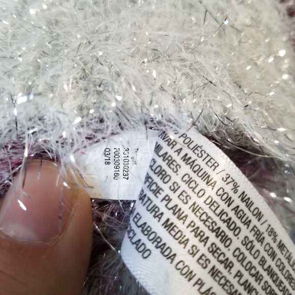 Wild Fable Women's L Sparkle Fuzzy Eyelash Striped Cropped Sweater Purple Gray. - Picture 7 of 7